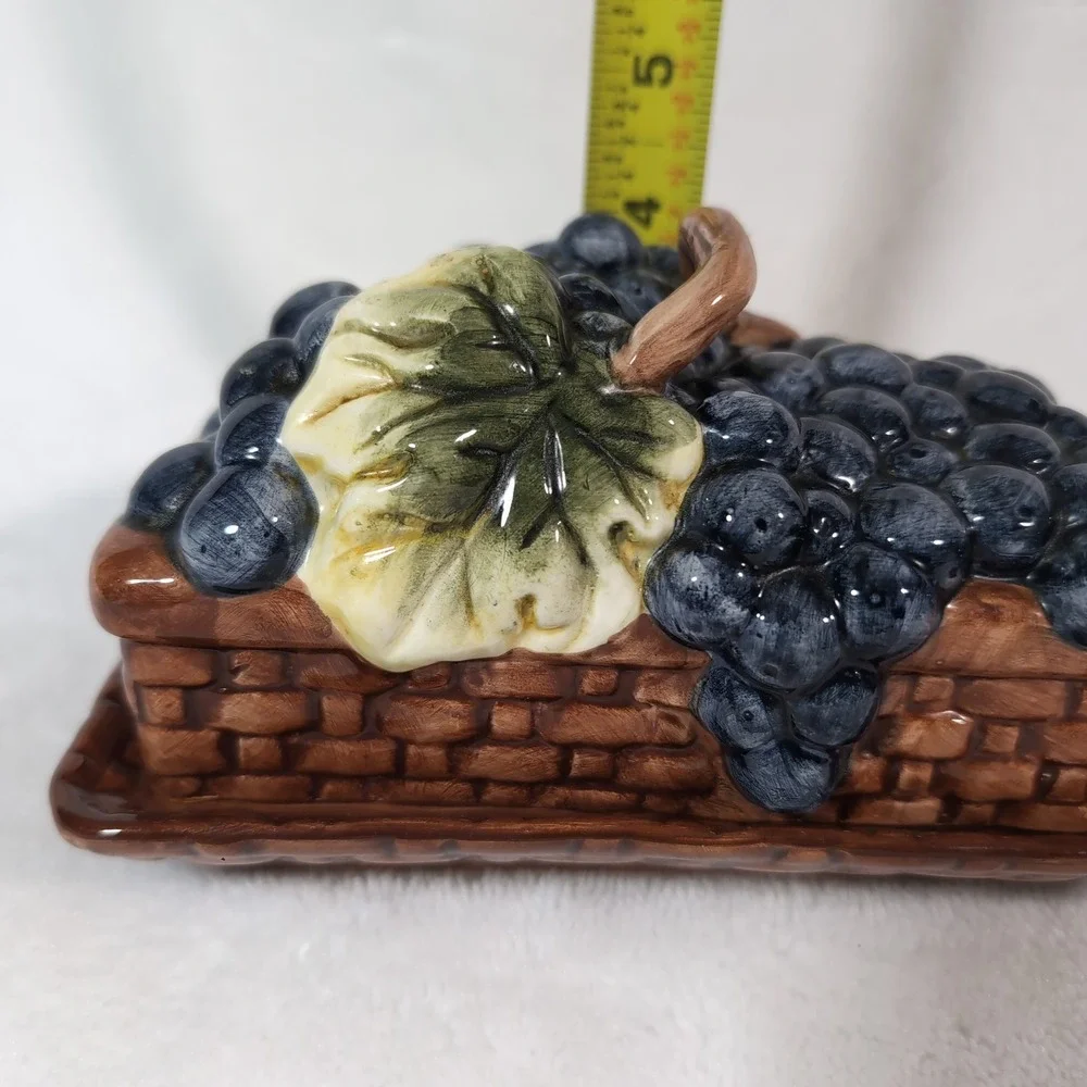 Block Country‎ Orchard Butter Dish Purple 3D Grapes Covered Basket Ceramic 1995